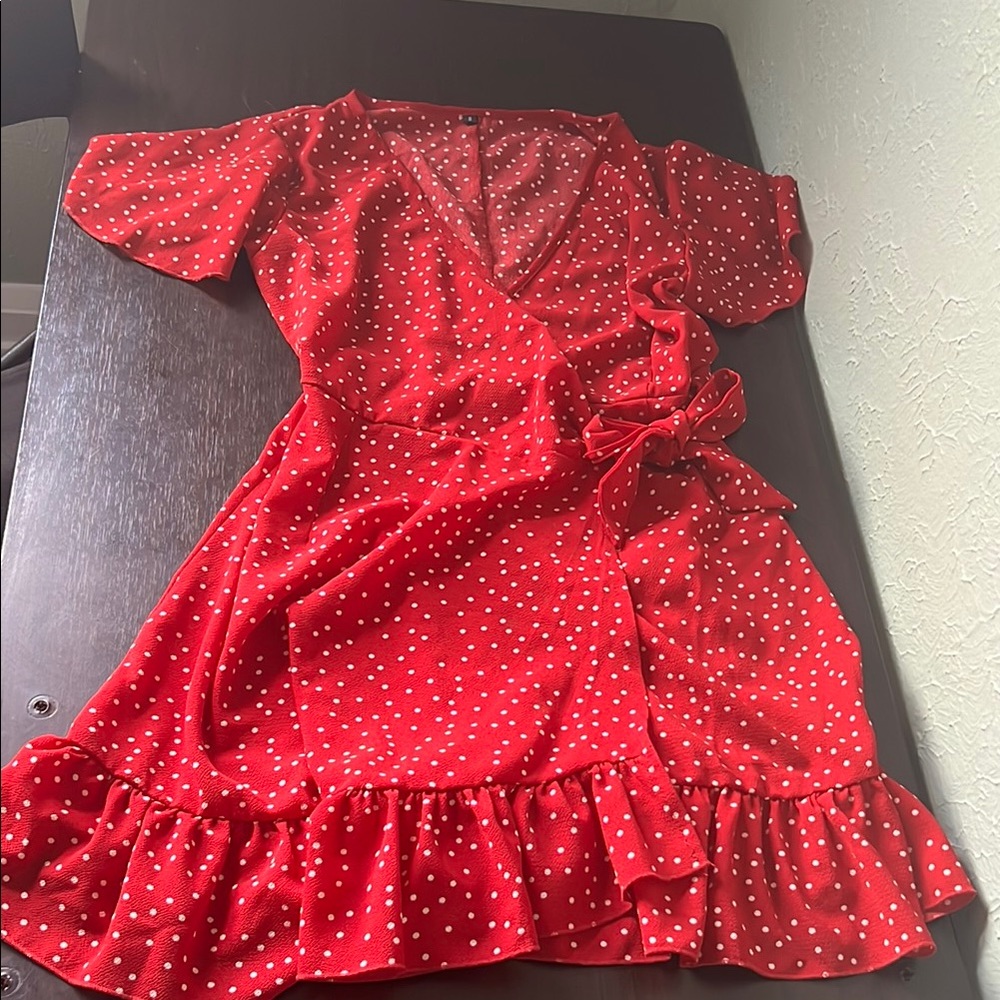 Red Polka Dot Wrap Dress